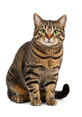 Fototapeta premium Adorable Tabby Cat Sitting Green Eyes Pet Fluffy
