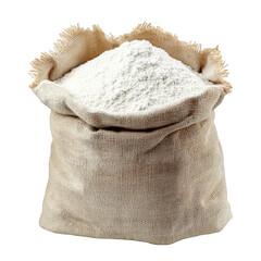 a burlap sack filled with white flour. indicating its use in cooking and baking the sack is neatly arranged. emphasizing its contents and texture this portrayal highlights the importance of flour in v