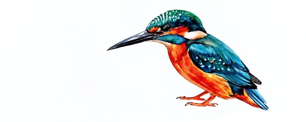 Obraz premium Colorful kingfisher perched gracefully on a branch against a white background