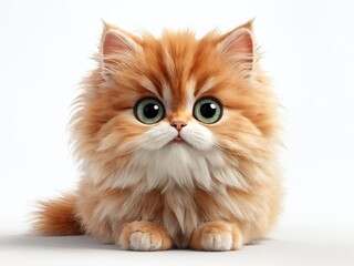 Fototapeta premium Fluffy orange cat with large eyes sits on a light background in a bright setting, showcasing its adorable features