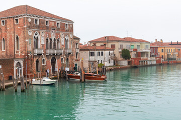 Boats on a Canal in Murano, Venice Picturesque Island View