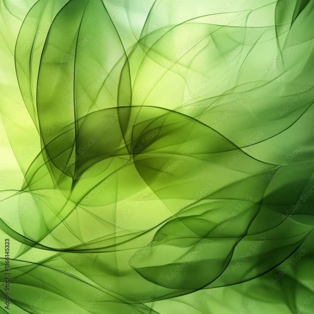 Poster abstract green foliage with soft curves and flowing shapes creating a tranquil and harmonious atmosp