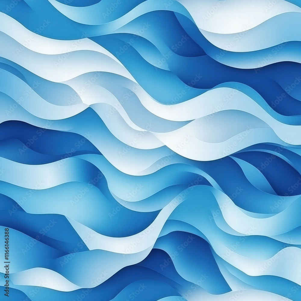 Poster Seamless ocean wave pattern in shades of blue with flowing curves and smooth transitions for design and art use. Generative AI