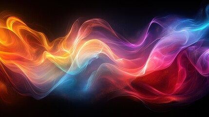 Obraz premium Abstract colorful wave of light and smoke on black background.