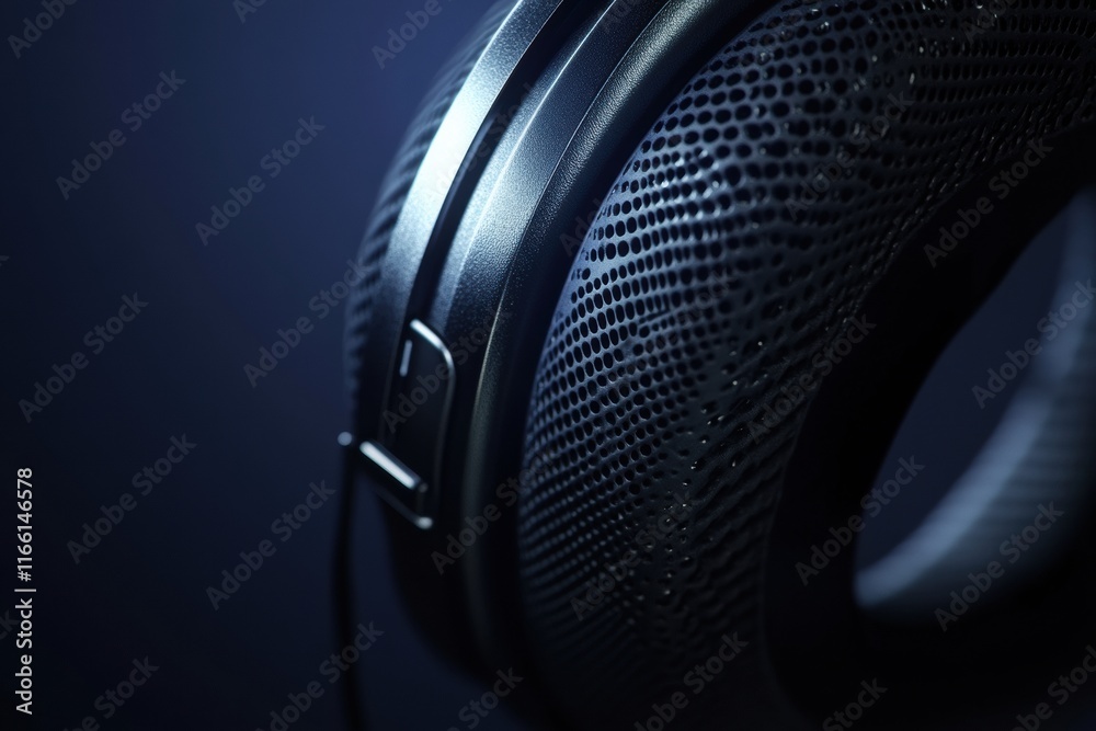 Aufkleber close up view of modern headphones showcasing detailed mesh design and sleek structure in low light 