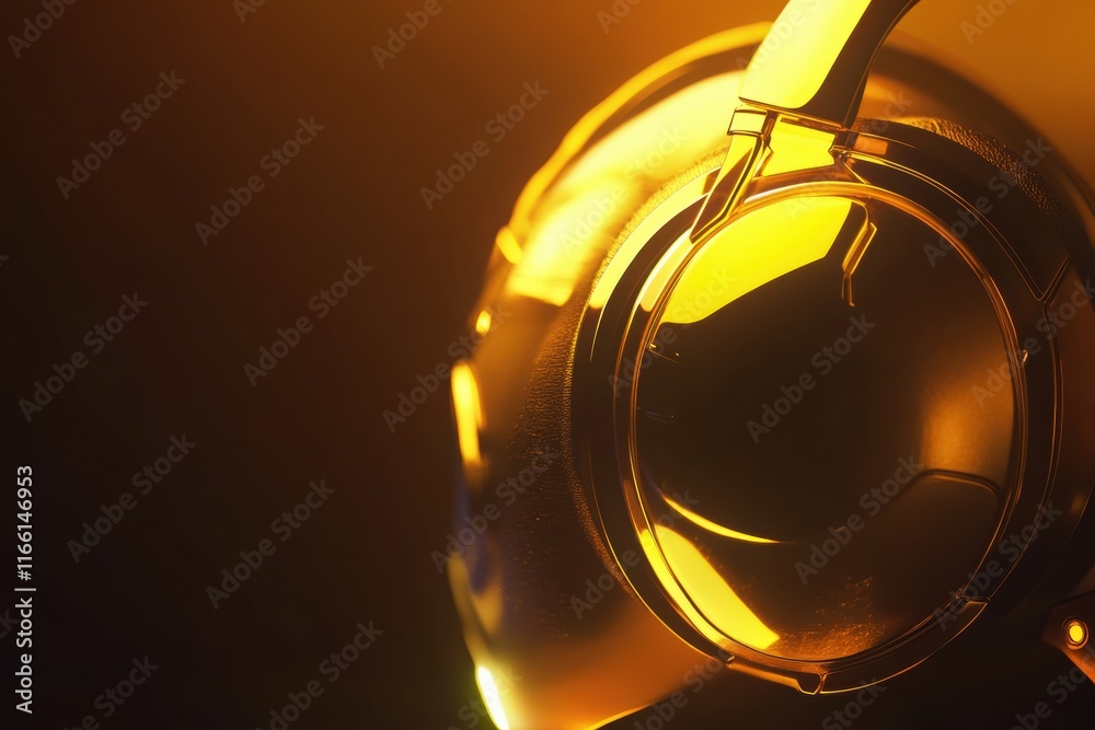 Aufkleber close up view of sleek headphones with a warm glowing atmosphere highlighting design and texture. ge