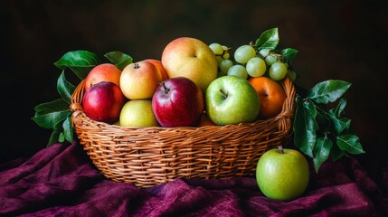Fresh Fruits in a Basket on a Bright Table