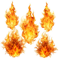 fire flames set on transparent background