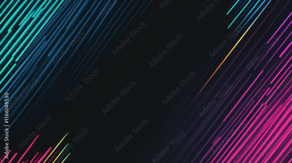 Poster glowing neon lines create an abstract art display with vibrant hues in a dark environment capturing 