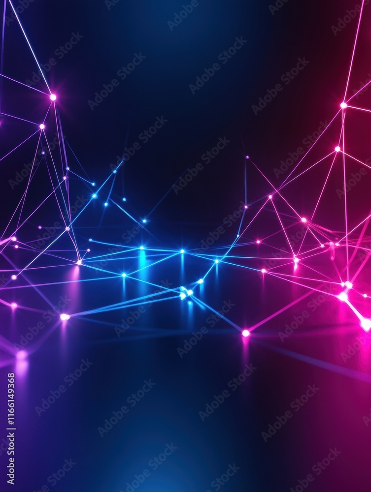 Poster Abstract 3D geometric design featuring glowing blue and pink lines on a dark background with a futuristic vibe. Generative AI
