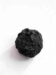 Dark grey coal lump on isolated white surface, white surface, inanimate object, isolated