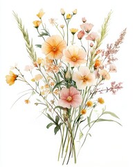 Obraz premium Beautiful Arrangement of Wildflowers Featuring Pastel Colors and Delicate Details, Perfect for Spring Decor and Natural Aesthetics in Floral Art