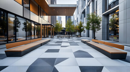 Melbourne minimalist urban plaza with open seating and geometric paving modern design