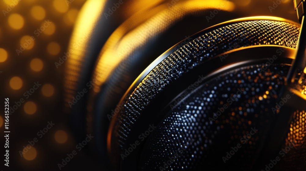 Poster close up view of stylish headphones showcasing premium texture and design in a bright environment. g