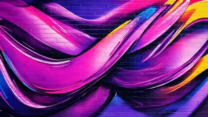 Colorful abstract mural with flowing shapes and vibrant hues on brick wall in urban setting - Powered by Adobe