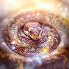 Fototapeta premium Serpentine dance of infinity a brown snake coiling into symbols nature macro ethereal environment