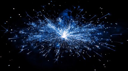 Obraz premium Blue glitter particles background effect. Sparkling texture. Star dust sparks in explosion on black background. Vector Illustration