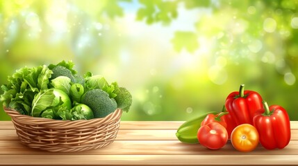 Fresh Vegetables in a Basket on a Wooden Table