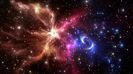 Skies nebula stars dimension concept. Colorful cosmic nebula with stars and swirling galaxies in deep space.