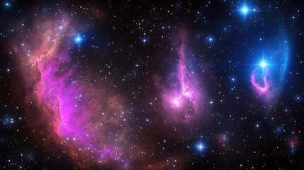 Fototapeta premium Skies nebula stars dimension concept. Vivid cosmic nebula with colorful gases and stars in a dark space backdrop.