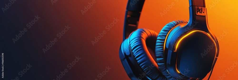 Poster Close up view of stylish 3D headphones on a vibrant gradient background expressing sound quality and modern design. Generative AI