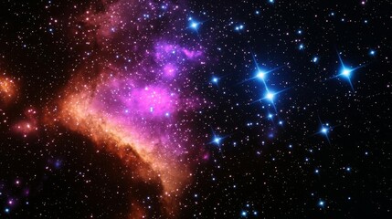 Skies nebula stars dimension concept. Vibrant cosmic scene featuring colorful stars and nebulae in deep space.