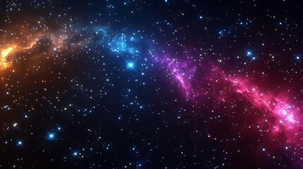 Naklejka premium Skies nebula stars dimension concept. Vibrant cosmic scene featuring colorful nebulae and stars in deep space.