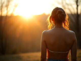 Fototapeta premium image of a woman wearing a bikini staring at the sun 