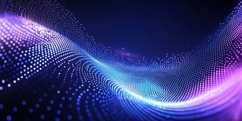 Obraz premium Abstract digital art with dynamic swirling blue, purple patterns. Glowing white dots create futuristic tech-inspired visual. Modern design, abstract background. Hypnotic swirling effect. Ideal for