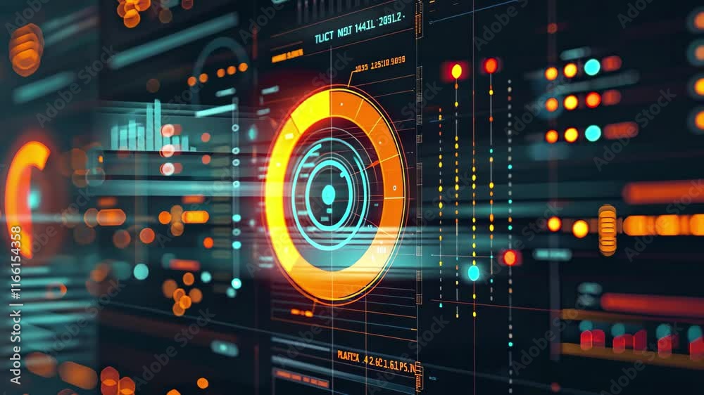 Poster visual exploration of futuristic control interface with vibrant colors and dynamic elements in high 
