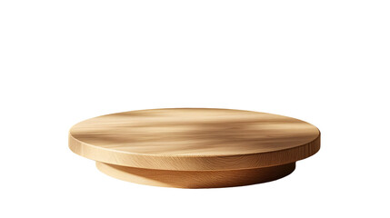 round wooden podium for product presentation on beige background with shadows