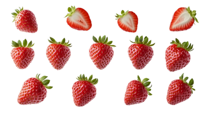 set of strawberries isolated on white or transparent