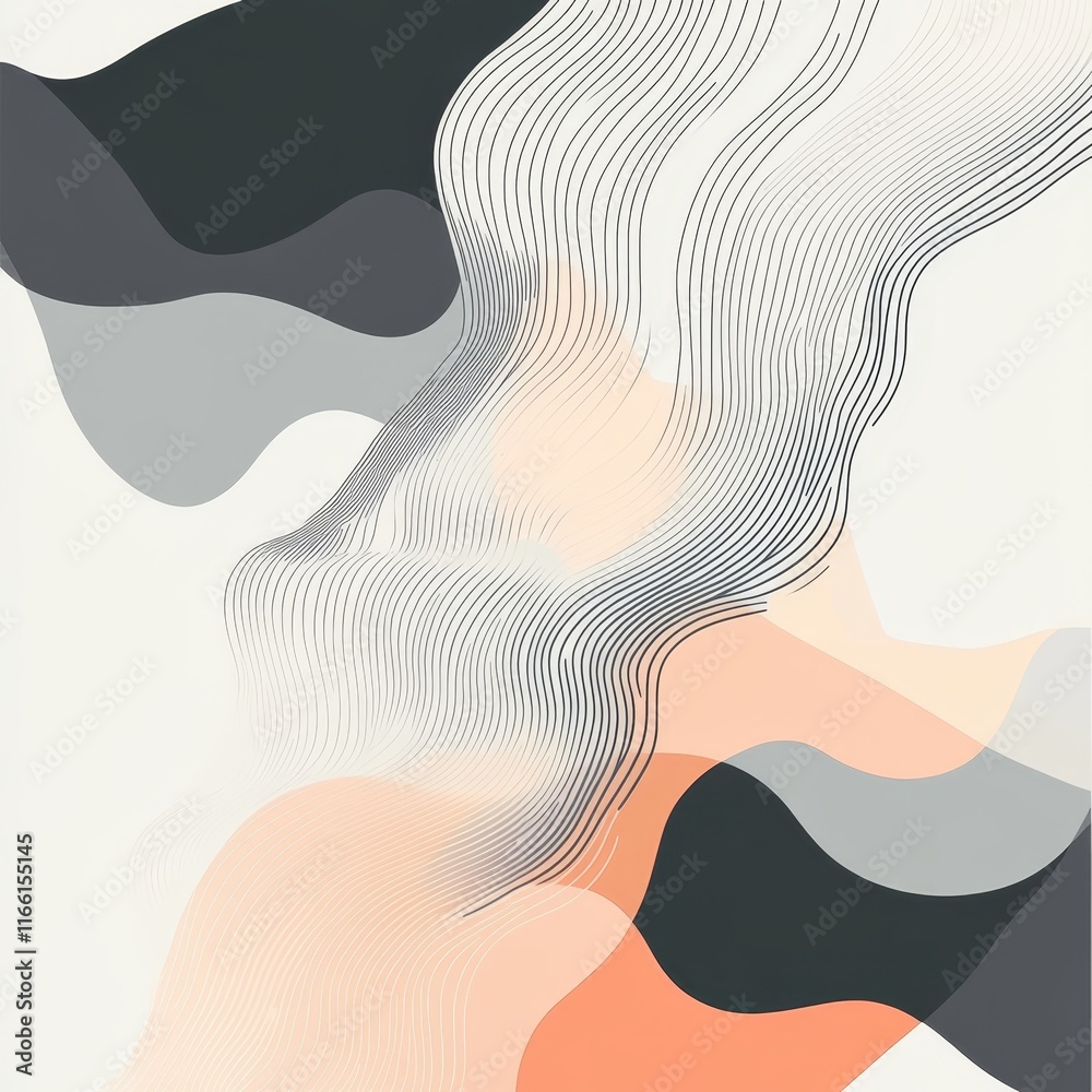 Poster fluid abstract design featuring wavy lines and gentle colors creating a harmonious visual compositio