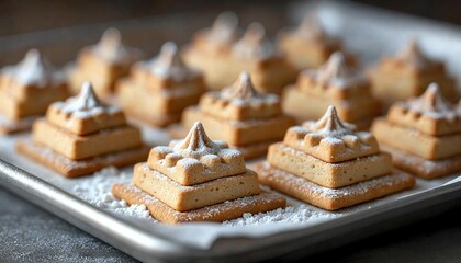 Skyscraper-Shaped Cookies Topped with Powdered Sugar