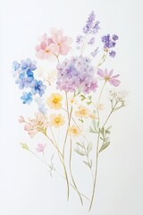 Obraz premium Colorful Bouquet of Assorted Wildflowers in Soft Pastel Hues Displayed on a White Background