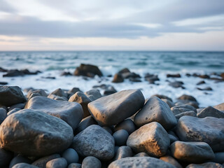 a clear shot of rocks at the river shores