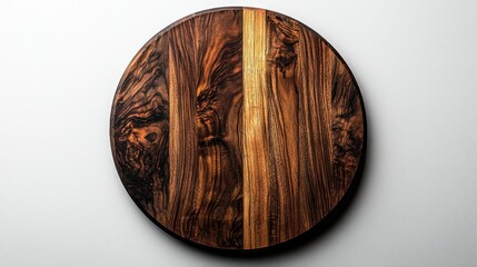 Round wooden cutting board on white background. (3)