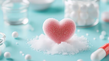 Obraz premium Heart and pills, visual metaphor for healthcare, treatment, the importance of medical wellbeing