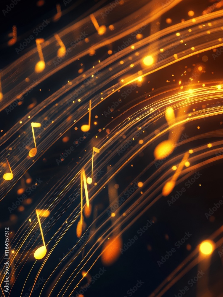 Aufkleber Flowing musical staff lines illuminated with glowing neon tones create a captivating visual symphony. Generative AI