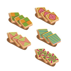 Vector illustration of famous assorted Malaysian traditional sweet, kek lapis Sarawak or Sarawak slice layer cake