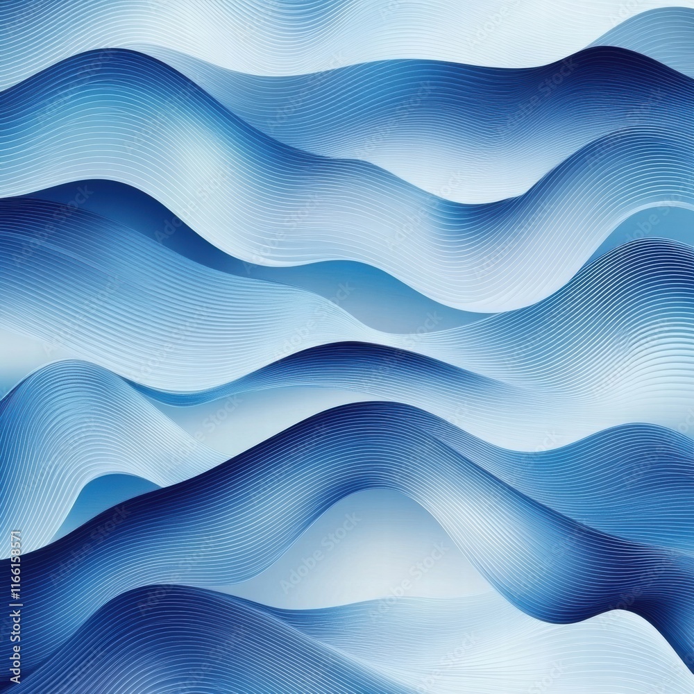 Leinwandbilder Seamless wave like pattern in shades of blue creating a tranquil and soothing visual effect. Generative AI