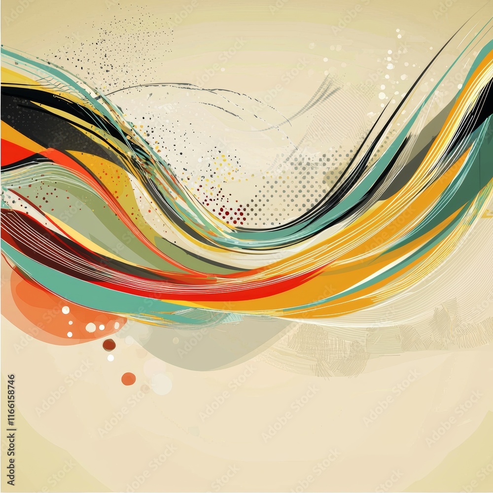 Aufkleber abstract colorful wave patterns create a dynamic and vibrant visual display on a soft beige backgrou