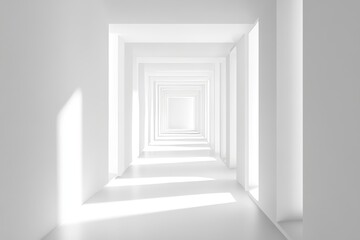 Obraz premium Bright White Corridor With Multiple Arches Creating an Illusion of Depth and Spaciousness in a Contemporary Architectural Space