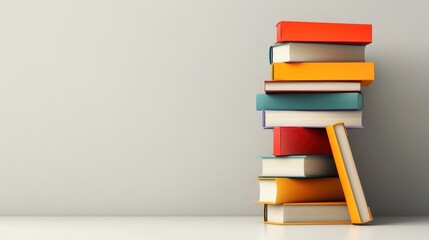 Fototapeta premium Colorful stack of books on white background, visual representation of knowledge and learning