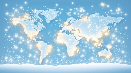 A breathtaking winter wonderland, snowcovered world map under starlit sky experience