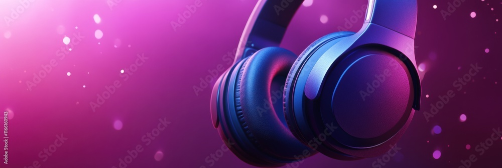 Aufkleber close up view of vivid 3d headphones illuminated with colorful lights in a stylish atmosphere. gener