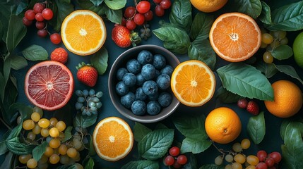 Assorted fresh citrus fruits and berries