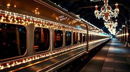 Fototapeta premium Luxury train in a festive atmosphere,at night