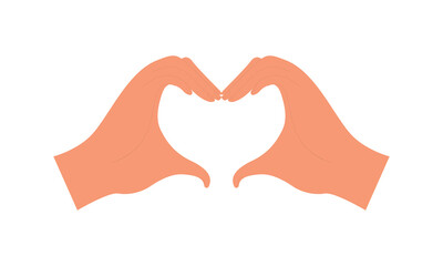 Fototapeta premium Heart-shaped two hands, fingers forming, making love symbol. Liking gesture, showing support and trust. Romantic relationship expression. Flat vector illustration isolated on white background.