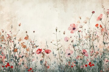 Watercolor painting of delicate pink and red wildflowers